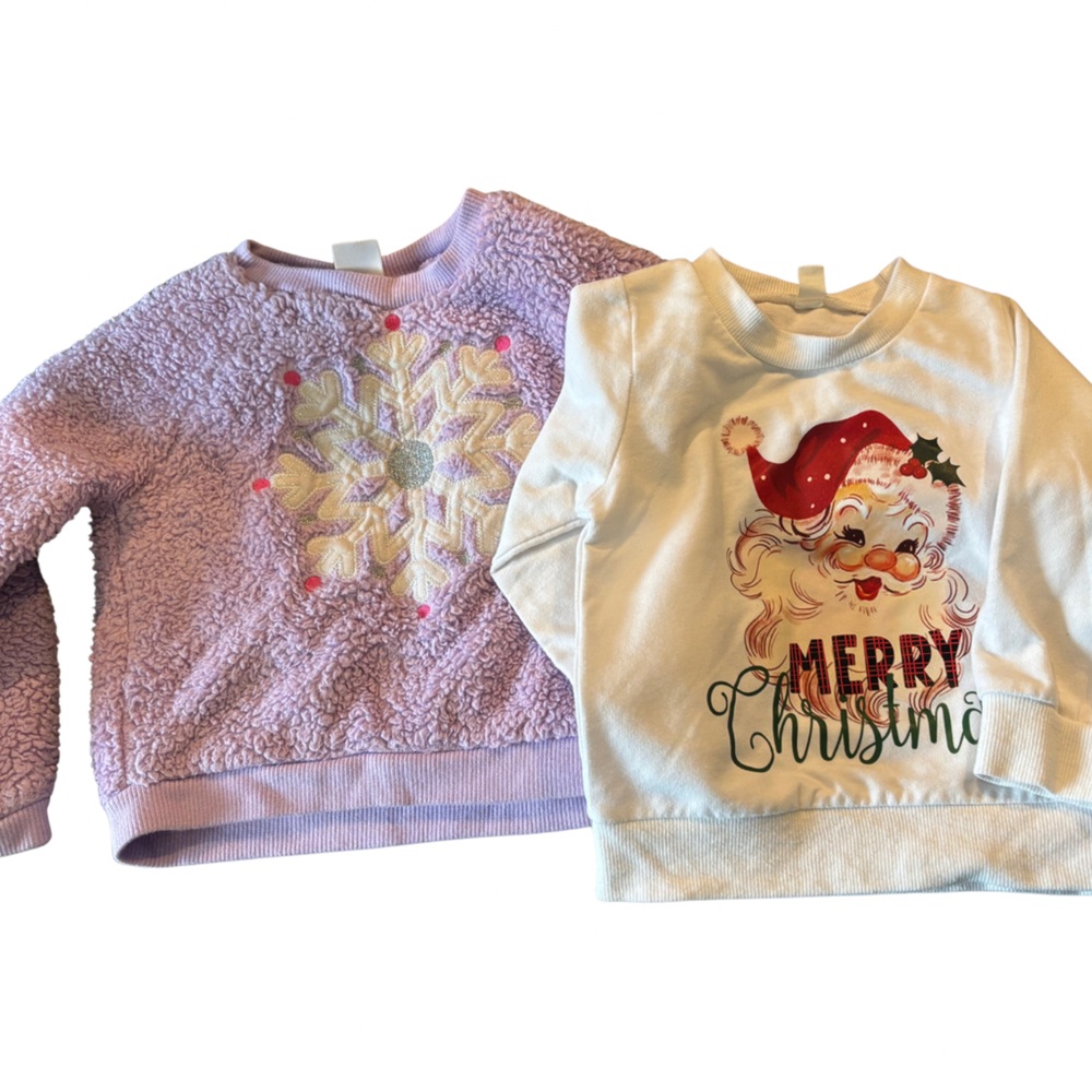 Festive Girls Winter Tops - Purple and White - snowflake and Santa